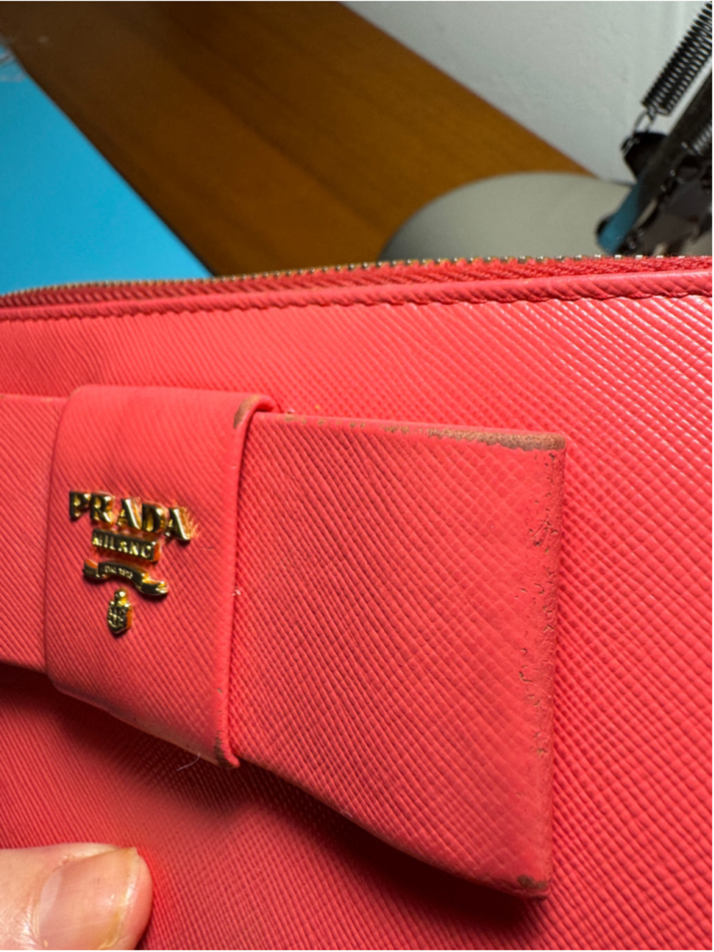 Prada Bow Long Wallet Dark Coral Pink - Picture 14 of 14